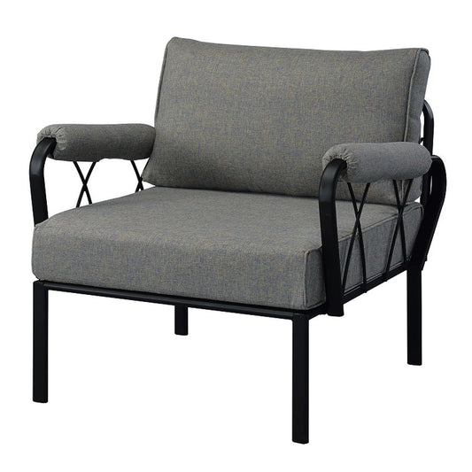 Rajni - Patio Arm Chair - Gray Fabric & Black