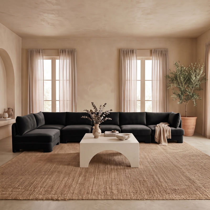 Hammond - Velvet Performance Fabric Upholstered 6 Piece L-Shaped Armless Sectional