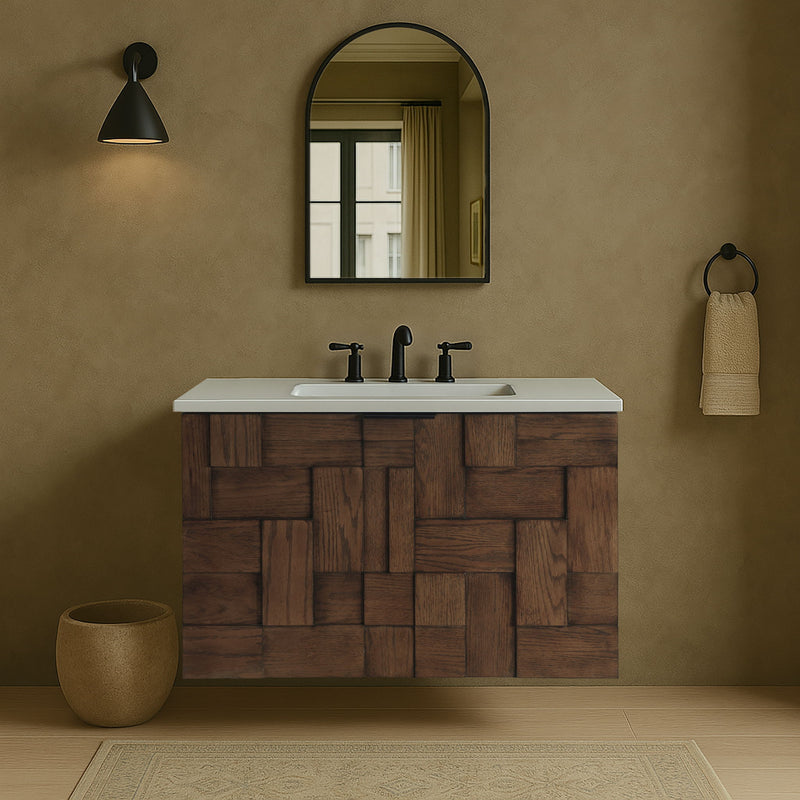 Leonardo - Engineered Stone And Solid Wood 24" Wall Mounted Bathroom Vanity