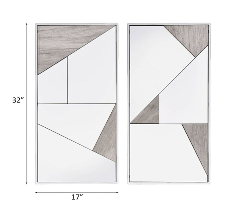 Chafik - Accent Mirror (Set of 2) - Mirrored, Natural Oak & Chrome