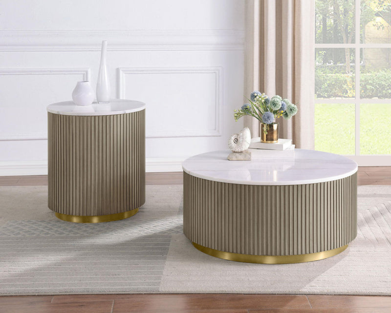 Jason 2-piece Round White Marble Coffee Table Set Greige