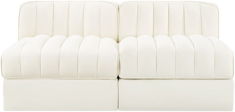 Rummi - Velvet Performance Fabric Upholstered 2 Piece Modular Armless Loveseat