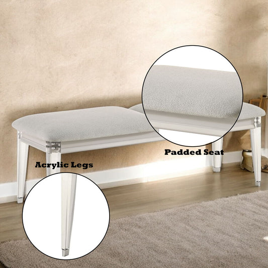 Laveda - Bench - Light Gray Boucle & Pearl White Finish