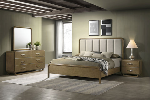 Light Brown / 4 Pc. Bed, Dresser, Mirror, Nightstand / Queen