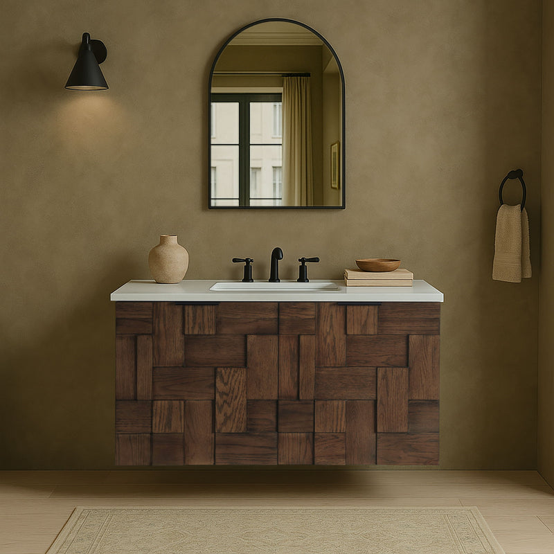 Leonardo - Engineered Stone And Solid Wood 24" Wall Mounted Bathroom Vanity