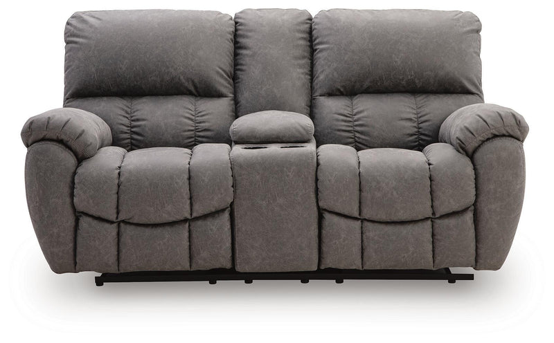 Bakerstein - Power Recline Loveseat/Console/Adjustable Headrest - Galaxy