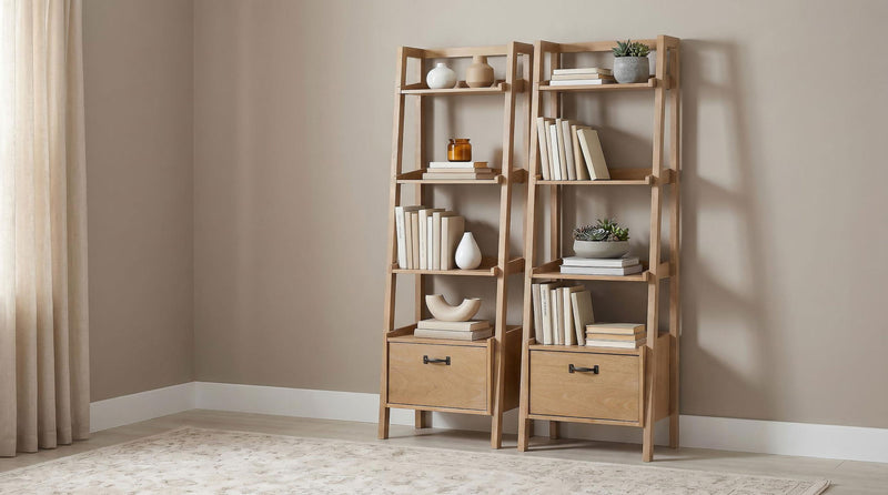 Fabian 2-piece 3-shelf Bookshelf with Drawer Distressed Light Brown