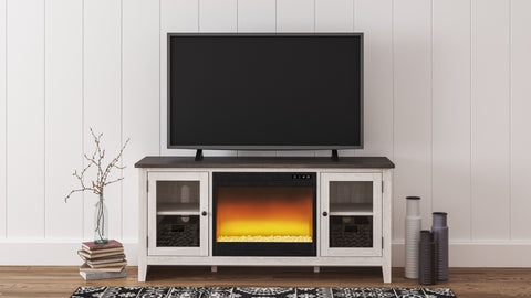 White / 2 Pc. - 60" TV Stand with Fireplace Insert Glass/Stone