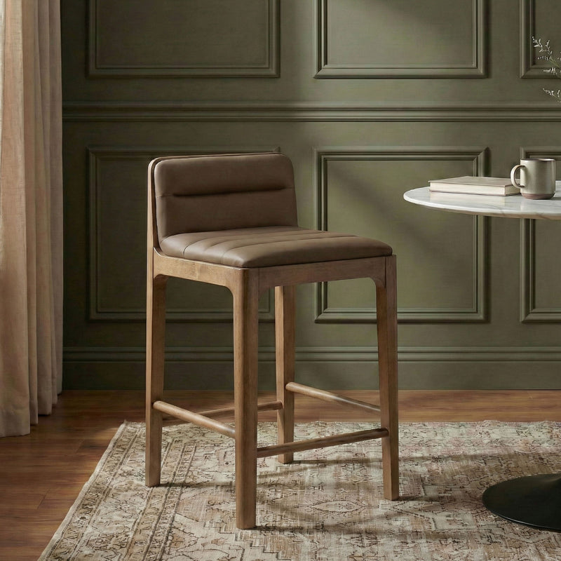 Ellis - Vegan Leather Upholstered Counter Stool (Set of 2) - Brown Base