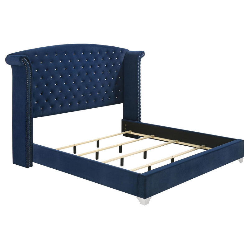 Melody Upholstered Eastern King Wingback Bed Pacific Blue