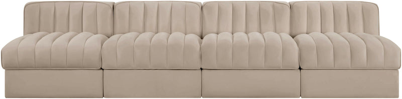 Rummi - Armless Velvet Performance Fabric Upholstered 4 Piece Modular Sofa