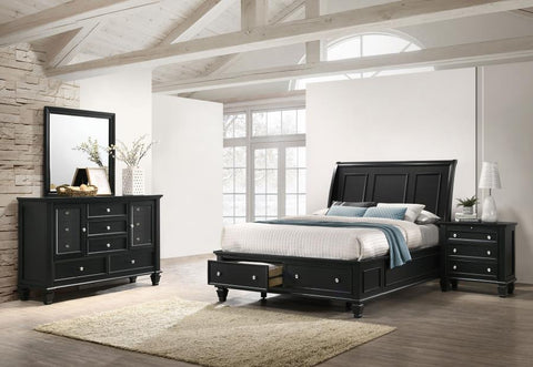 Black / 4 Pc. Bed, Nightstand, Dresser, Mirror / King