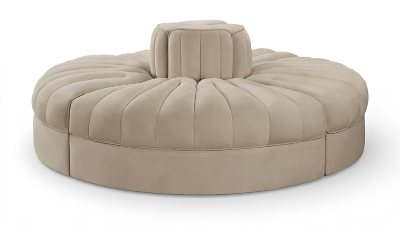 Rummi - Round Velvet Performance Fabric Upholstered 4 Piece Modular Sofa