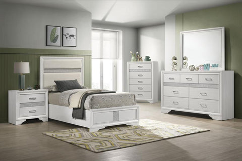 White / 5 Pc. Bed, Nightstand, Dresser, Mirror, Chest / Twin