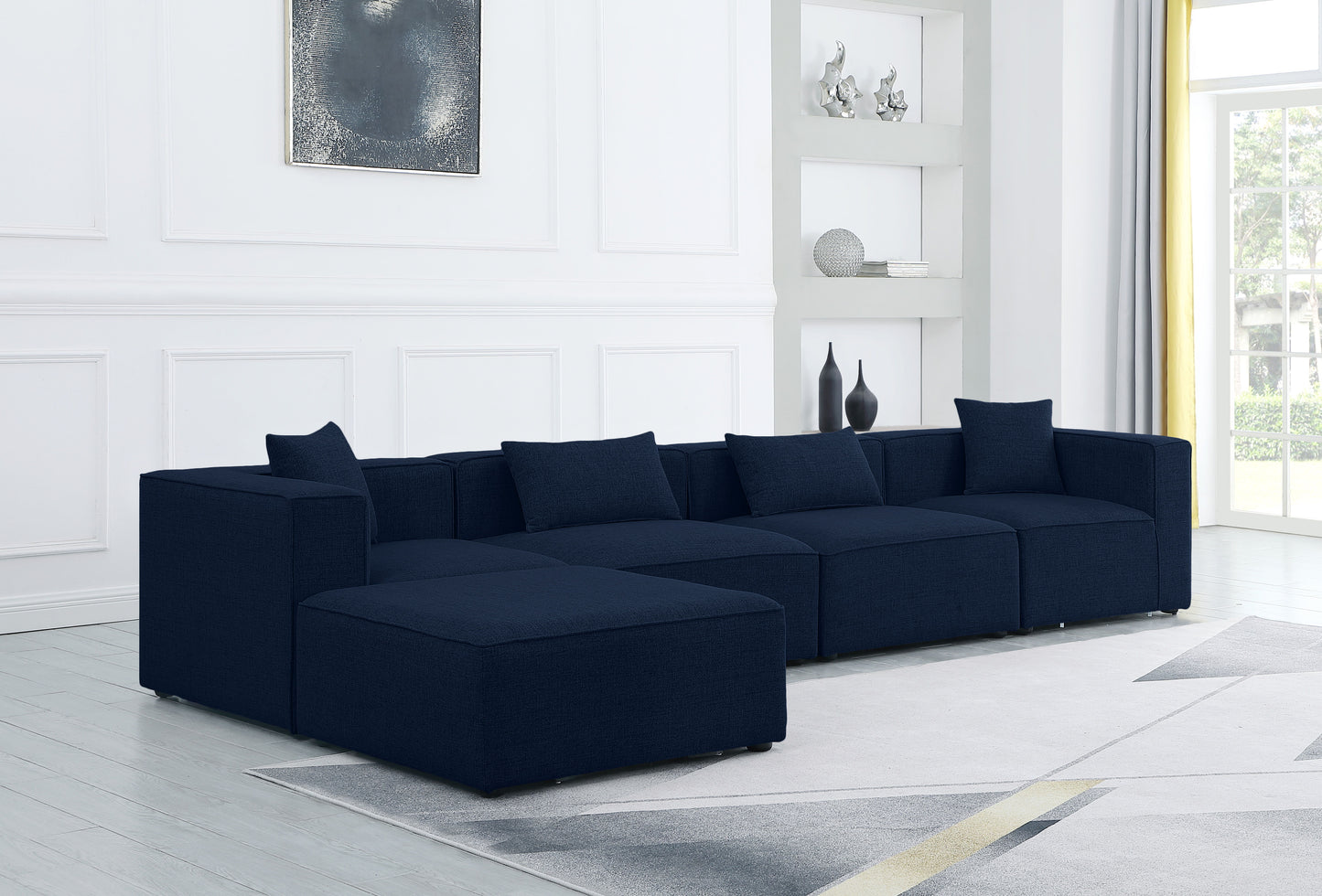 Cube - Modular Sectional 5 Piece - Navy - Fabric - Modern & Contemporary