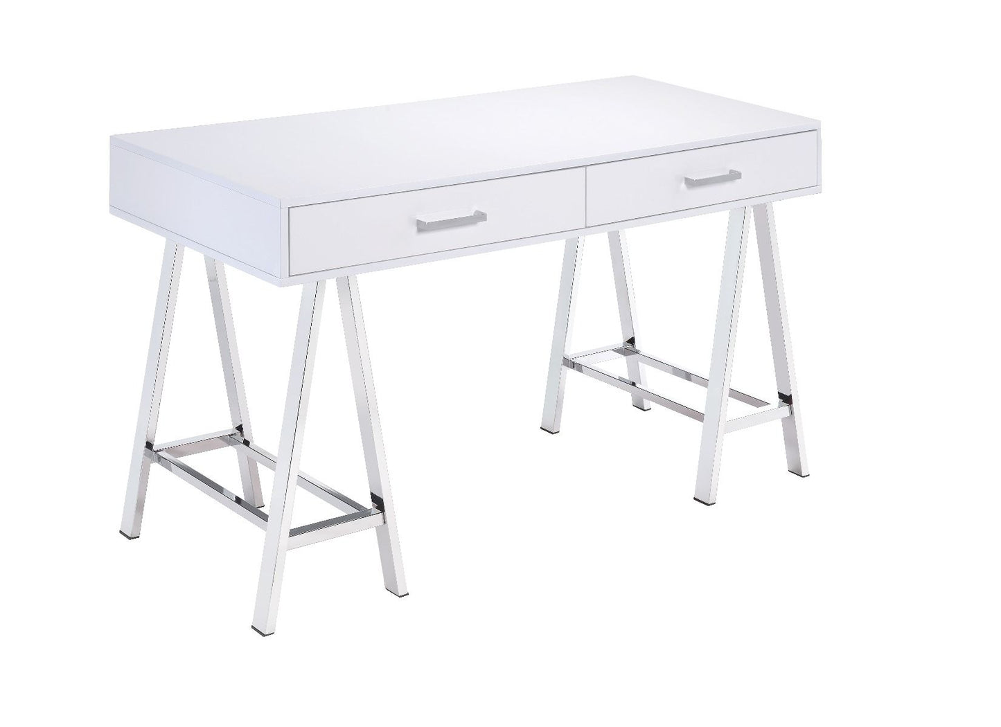 Coleen - Writing Desk With USB - White High Gloss & Chrome