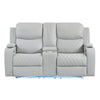 Elonzo - Power Motion Loveseat With Console, LED, Power Headrest & Speaker - Light Gray