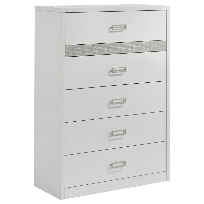 Viana 5-Drawer Chest of Drawers with Chrome Pulls White High Gloss