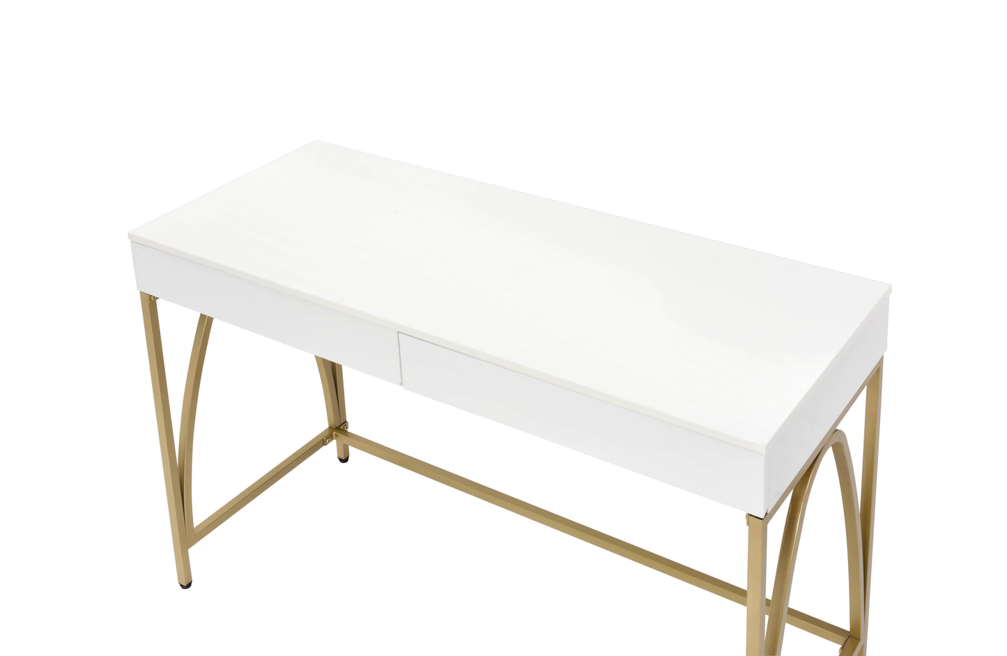 Lightmane - Vanity Desk - White High Gloss & Gold Finish