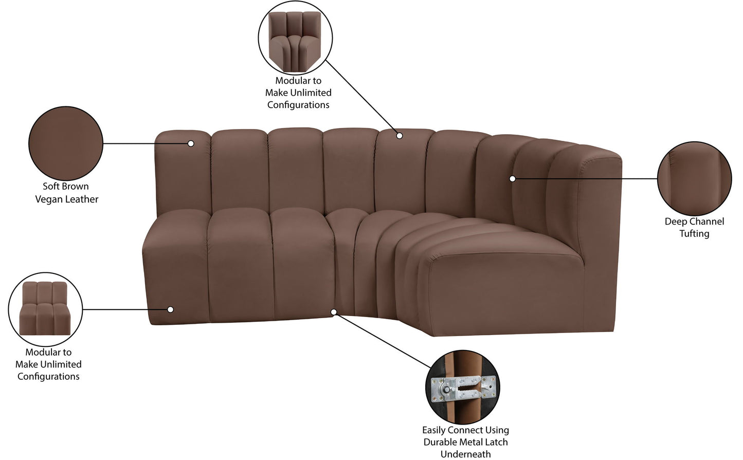 Arc - Faux Leather 3 Piece Sofa