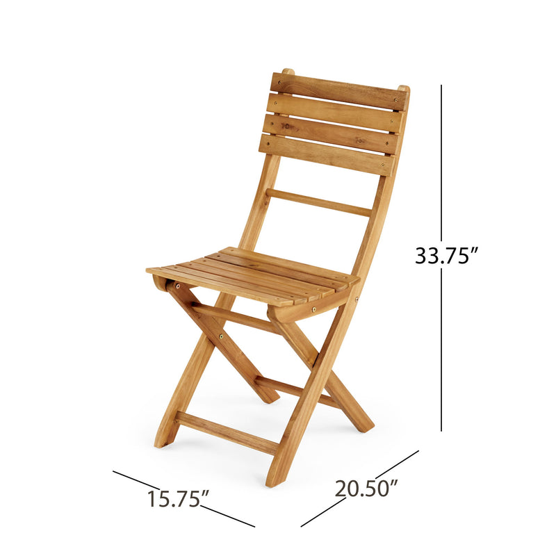 Outdoor Foldable Wood Dining Chair With Slat Design (Set of 2)
