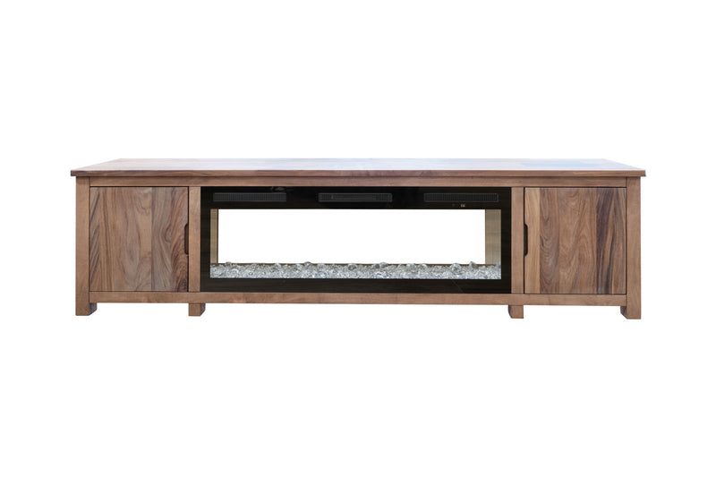 Natural Parota - 93" Electric Fireplace - Dark Brown
