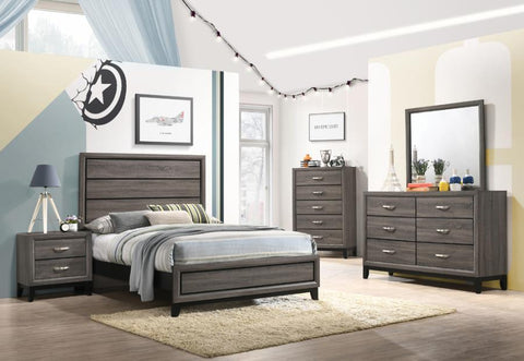 Dark Gray / 4 Pc. Bed, Nightstand, Dresser, Mirror / Queen