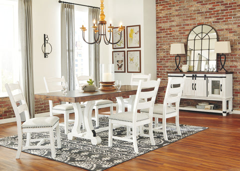 White / 8 Pc. - Rectangular Dining Room Table, 6 Upholstered Side Chairs, Server