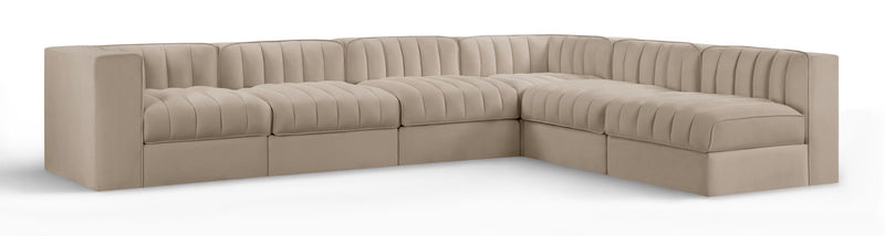 Rummi - Velvet Performance Fabric Upholstered 6 Piece Modular Sectional