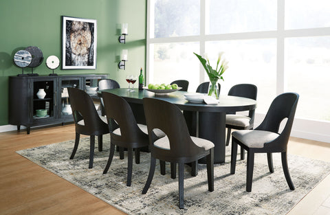 Black / 10 Pc. Table, 8 Chairs, Server