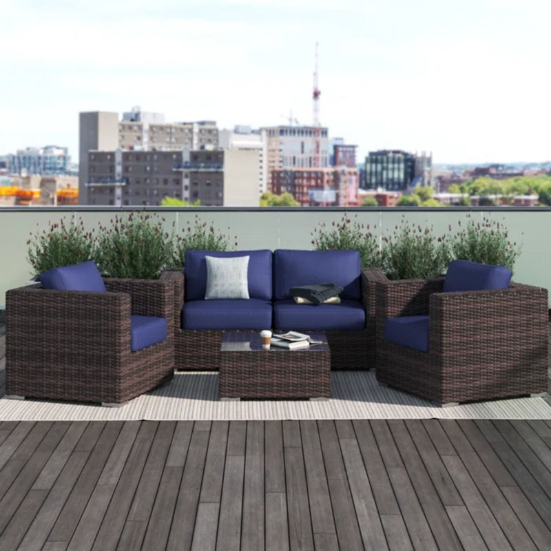 Wicker Seating Group Set With Table And Cushions