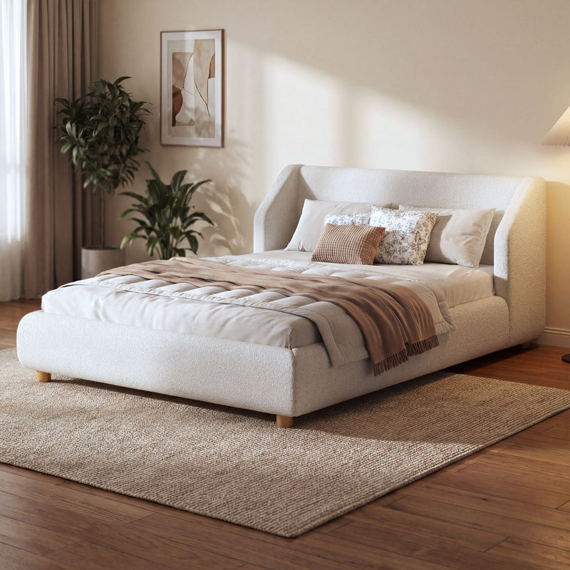 Modern Upholstered Bed Frame With Wingback Headboard