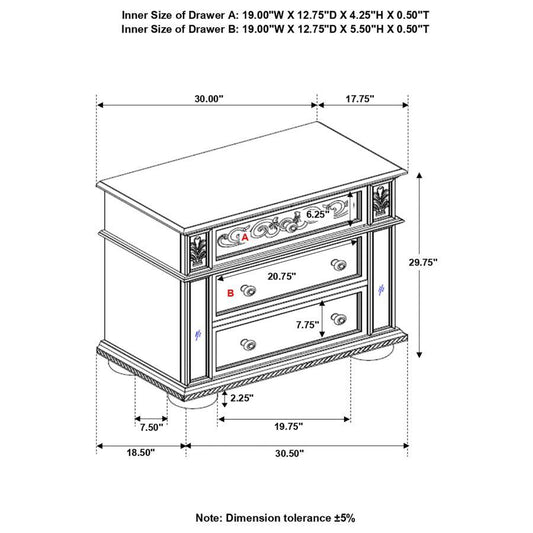 Heidi - 3-Drawer Nightstand - Metallic Platinum