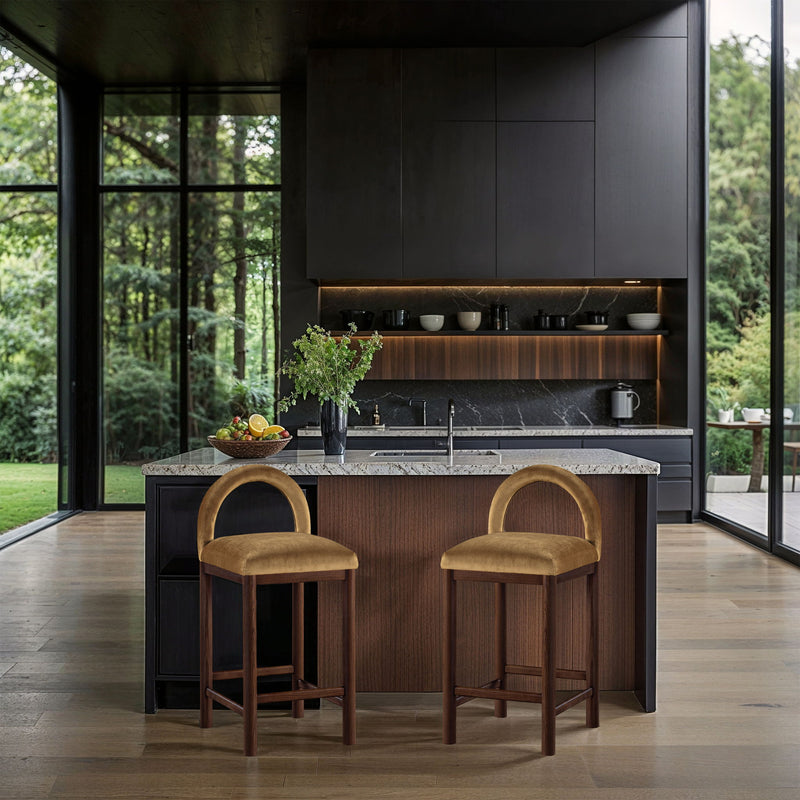 Conrad - Velvet Counter Stool With Brown Legs