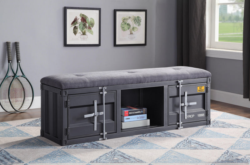 Cargo Gray Fabric & Gunmetal Bench (Storage)