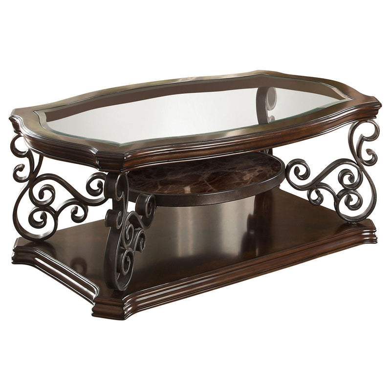 Laney 1-shelf Glass Top Rectangular Coffee Table Deep Merlot
