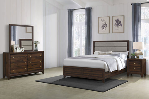 Dark Brown / 4 Pc. Bed, Nightstand, Dresser, Mirror / Queen