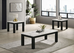 Ivy - 3 Piece Faux Marble White Cocktail Set - White / Black