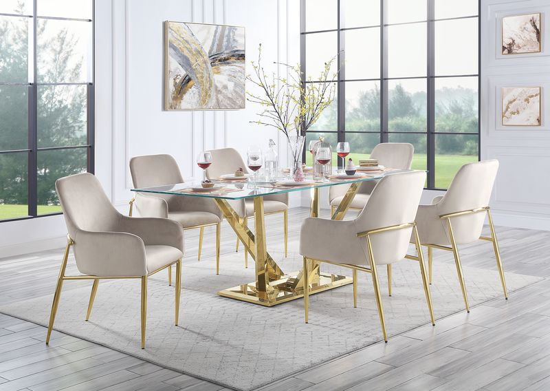 Barnard - Dining Table - Clear Glass & Mirrored Gold Finish