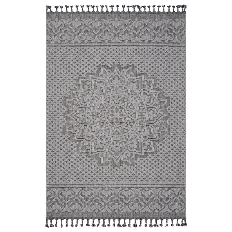 Guros - 4' X 6' Medallion Indoor / Outdoor Area Rug - Gray / White