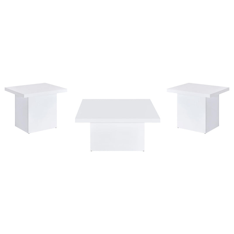 Devar 3-piece Square Coffee End Table Set White High Gloss