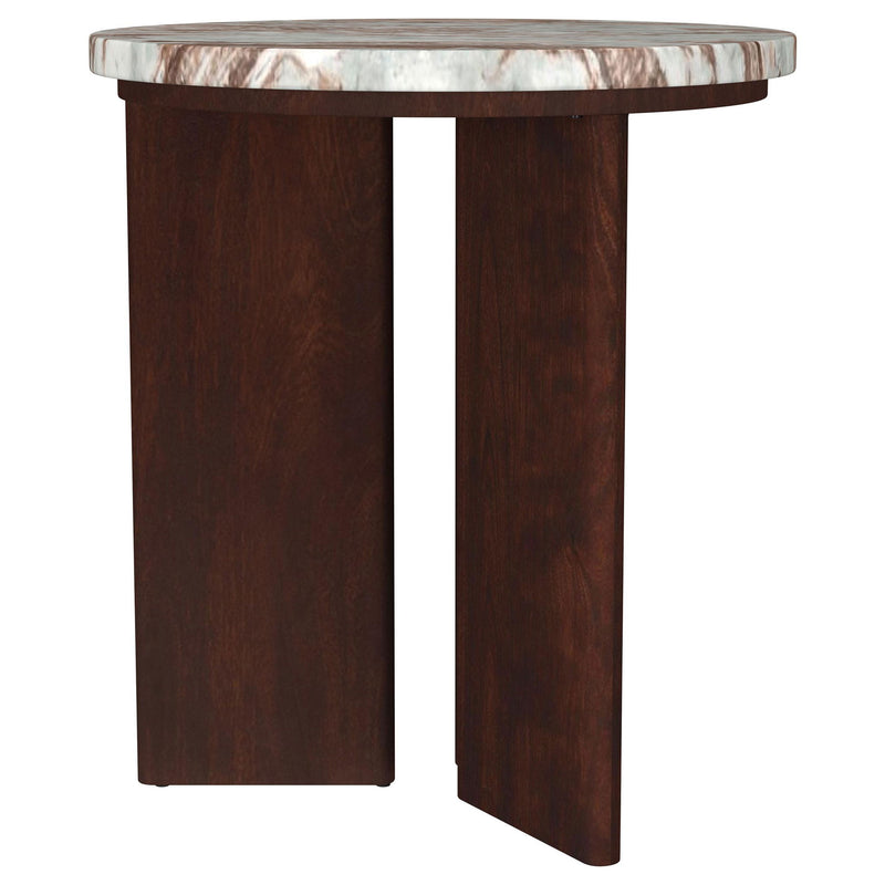 Jenna Round Marble Top Mango Wood Side End Table Brown
