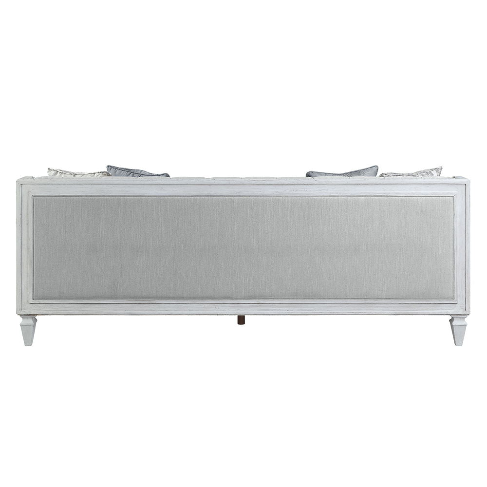 Katia - Sofa With 4 Pillows - Light Gray Linen & Weathered White
