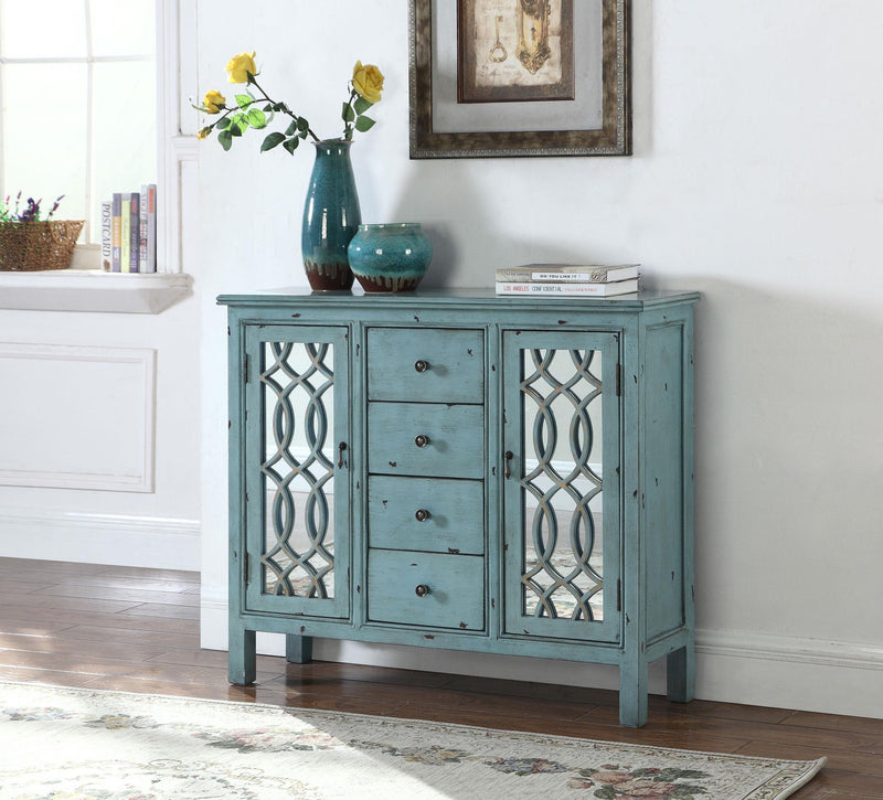 Rue 4-drawer Wood Trellis Accent Storage Cabinet Blue
