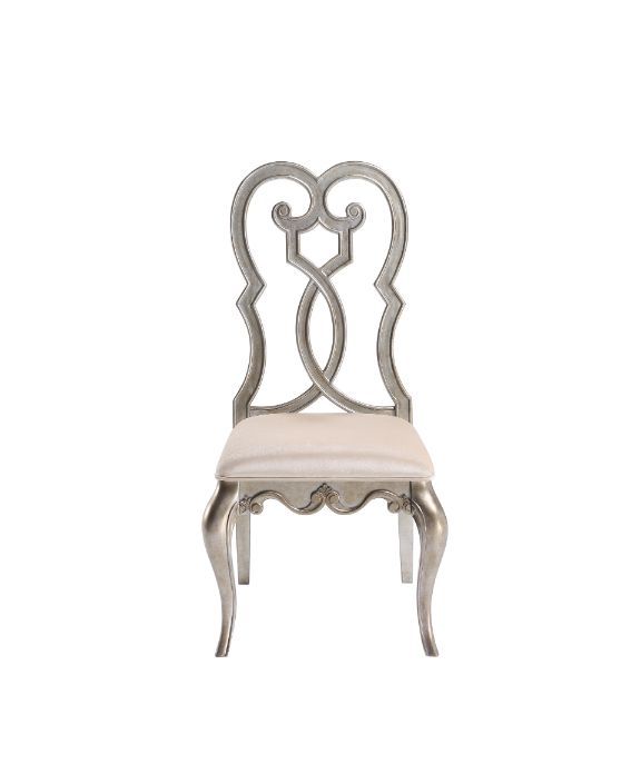 Esteban - Side Chair (Set of 2) - Ivory Velvet & Antique Champagne Finish