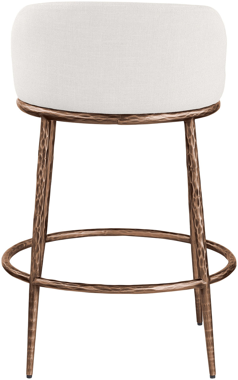 Ferro - Linen Textured Performance Fabric Upholstered Counter Stool - Cream / Brushed Bronze