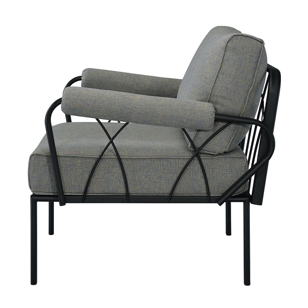Rajni - Patio Arm Chair - Gray Fabric & Black
