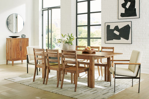 Light Brown / 10 Pc. Table, 6 Side, 2 Arm Chairs, Bar Cabinet