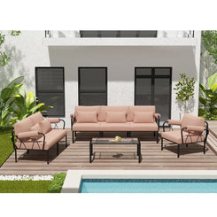 Rajni - Patio Armless Chair - Pink Fabric & Black