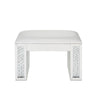 Nysa - Vanity Stool - Ivory Synthetic Leather , Mirrored & Faux Crystals